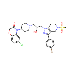 CS(=O)(=O)N1CCc2c(c(-c3ccc(Br)cc3)nn2C[C@H](O)CN2CCC(N3C(=O)COc4ccc(Cl)cc43)CC2)C1 ZINC000034804866