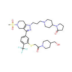 CS(=O)(=O)N1CCc2c(c(-c3ccc(C(F)(F)F)c(SCC(=O)N4CCC(CO)CC4)c3)nn2CCCN2CCC(N3CCCC3=O)CC2)C1 ZINC000049777815