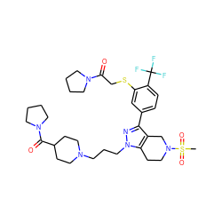 CS(=O)(=O)N1CCc2c(c(-c3ccc(C(F)(F)F)c(SCC(=O)N4CCCC4)c3)nn2CCCN2CCC(C(=O)N3CCCC3)CC2)C1 ZINC000049774621