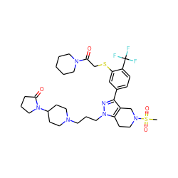 CS(=O)(=O)N1CCc2c(c(-c3ccc(C(F)(F)F)c(SCC(=O)N4CCCCC4)c3)nn2CCCN2CCC(N3CCCC3=O)CC2)C1 ZINC000049780553