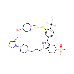 CS(=O)(=O)N1CCc2c(c(-c3ccc(C(F)(F)F)c(SCCN4CCC(O)CC4)c3)nn2CCCN2CCC(N3CCCC3=O)CC2)C1 ZINC000049777958