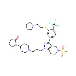 CS(=O)(=O)N1CCc2c(c(-c3ccc(C(F)(F)F)c(SCCN4CCCC4)c3)nn2CCCN2CCC(N3CCCC3=O)CC2)C1 ZINC000049802163