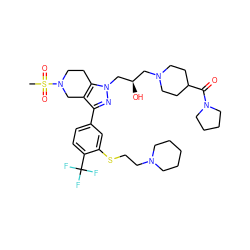 CS(=O)(=O)N1CCc2c(c(-c3ccc(C(F)(F)F)c(SCCN4CCCCC4)c3)nn2C[C@H](O)CN2CCC(C(=O)N3CCCC3)CC2)C1 ZINC000049780726