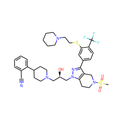 CS(=O)(=O)N1CCc2c(c(-c3ccc(C(F)(F)F)c(SCCN4CCCCC4)c3)nn2C[C@H](O)CN2CCC(c3ccccc3C#N)CC2)C1 ZINC000049802168