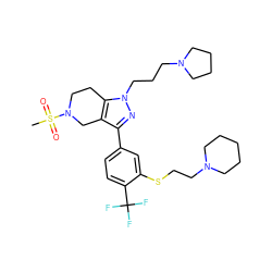 CS(=O)(=O)N1CCc2c(c(-c3ccc(C(F)(F)F)c(SCCN4CCCCC4)c3)nn2CCCN2CCCC2)C1 ZINC000049781288