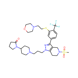 CS(=O)(=O)N1CCc2c(c(-c3ccc(C(F)(F)F)c(SCCN4CCOCC4)c3)nn2CCCN2CCC(N3CCCC3=O)CC2)C1 ZINC000049784278