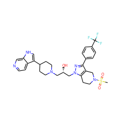 CS(=O)(=O)N1CCc2c(c(-c3ccc(C(F)(F)F)cc3)nn2C[C@@H](O)CN2CCC(c3c[nH]c4cnccc34)CC2)C1 ZINC000028824435