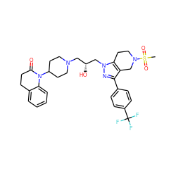 CS(=O)(=O)N1CCc2c(c(-c3ccc(C(F)(F)F)cc3)nn2C[C@H](O)CN2CCC(N3C(=O)CCc4ccccc43)CC2)C1 ZINC000034804928