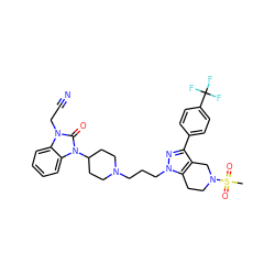 CS(=O)(=O)N1CCc2c(c(-c3ccc(C(F)(F)F)cc3)nn2CCCN2CCC(n3c(=O)n(CC#N)c4ccccc43)CC2)C1 ZINC000028138058