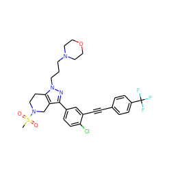 CS(=O)(=O)N1CCc2c(c(-c3ccc(Cl)c(C#Cc4ccc(C(F)(F)F)cc4)c3)nn2CCCN2CCOCC2)C1 ZINC000049694695