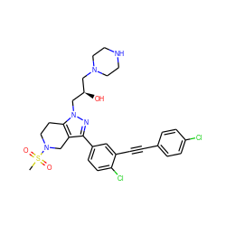 CS(=O)(=O)N1CCc2c(c(-c3ccc(Cl)c(C#Cc4ccc(Cl)cc4)c3)nn2C[C@H](O)CN2CCNCC2)C1 ZINC000049694603