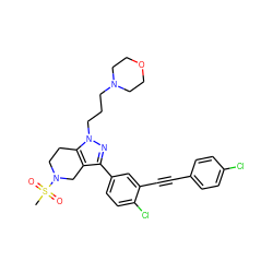 CS(=O)(=O)N1CCc2c(c(-c3ccc(Cl)c(C#Cc4ccc(Cl)cc4)c3)nn2CCCN2CCOCC2)C1 ZINC000049722759