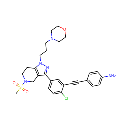 CS(=O)(=O)N1CCc2c(c(-c3ccc(Cl)c(C#Cc4ccc(N)cc4)c3)nn2CCCN2CCOCC2)C1 ZINC000049709085