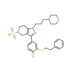 CS(=O)(=O)N1CCc2c(c(-c3ccc(Cl)c(SCCc4ccccc4)c3)nn2CCCN2CCOCC2)C1 ZINC000049793793