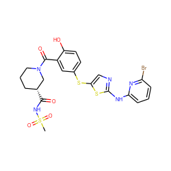 CS(=O)(=O)NC(=O)[C@@H]1CCCN(C(=O)c2cc(Sc3cnc(Nc4cccc(Br)n4)s3)ccc2O)C1 ZINC000036184889