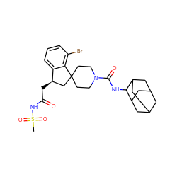 CS(=O)(=O)NC(=O)C[C@@H]1CC2(CCN(C(=O)NC3C4CC5CC(C4)CC3C5)CC2)c2c(Br)cccc21 ZINC000049763041