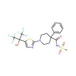 CS(=O)(=O)NC(=O)C1(c2ccccc2)CCN(c2ncc(C(O)(C(F)(F)F)C(F)(F)F)s2)CC1 ZINC000064548644