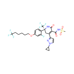 CS(=O)(=O)NC(=O)C1=C(c2ccn(C3CC3)n2)C[C@](c2ccc(OCCCCCC(F)(F)F)cc2F)(C(F)(F)F)NC1=O ZINC001772592535