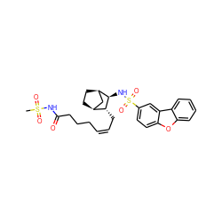 CS(=O)(=O)NC(=O)CCC/C=C\C[C@@H]1[C@H]2CC[C@H](C2)[C@H]1NS(=O)(=O)c1ccc2oc3ccccc3c2c1 ZINC000026487839