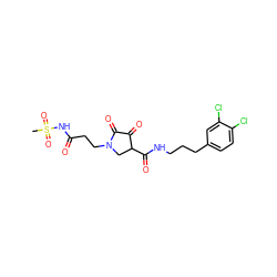 CS(=O)(=O)NC(=O)CCN1CC(C(=O)NCCCc2ccc(Cl)c(Cl)c2)C(=O)C1=O ZINC000224846479