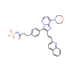 CS(=O)(=O)NC(=O)CCc1ccc(-c2c(/C=C/c3ccc4ccccc4n3)nc3c(N4CCOCC4)ccnn23)cc1 ZINC001772656931