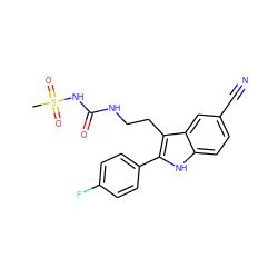 CS(=O)(=O)NC(=O)NCCc1c(-c2ccc(F)cc2)[nH]c2ccc(C#N)cc12 ZINC000029041488