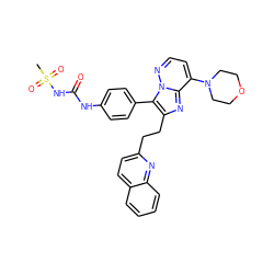 CS(=O)(=O)NC(=O)Nc1ccc(-c2c(CCc3ccc4ccccc4n3)nc3c(N4CCOCC4)ccnn23)cc1 ZINC001772611538