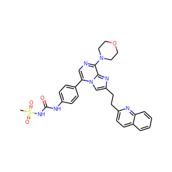 CS(=O)(=O)NC(=O)Nc1ccc(-c2cnc(N3CCOCC3)c3nc(CCc4ccc5ccccc5n4)cn23)cc1 ZINC001772632666