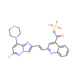 CS(=O)(=O)NC(=O)c1cc(/C=C/c2cn3nc(Cl)cc(N4CCOCC4)c3n2)nc2ccccc12 ZINC001772601851