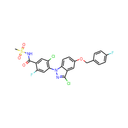 CS(=O)(=O)NC(=O)c1cc(Cl)c(-n2nc(Cl)c3cc(OCc4ccc(F)cc4)ccc32)cc1F ZINC001772576675