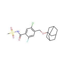 CS(=O)(=O)NC(=O)c1cc(Cl)c(COC23CC4CC(CC(C4)C2)C3)cc1F ZINC000216199649