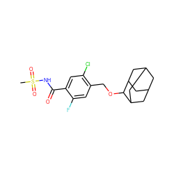 CS(=O)(=O)NC(=O)c1cc(Cl)c(COC2C3CC4CC(C3)CC2C4)cc1F ZINC000216199791