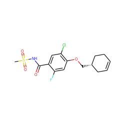 CS(=O)(=O)NC(=O)c1cc(Cl)c(OC[C@H]2CC=CCC2)cc1F ZINC000216269562
