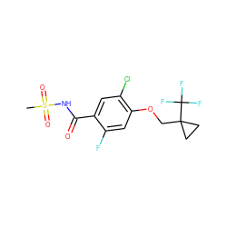 CS(=O)(=O)NC(=O)c1cc(Cl)c(OCC2(C(F)(F)F)CC2)cc1F ZINC000216240223