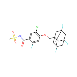 CS(=O)(=O)NC(=O)c1cc(Cl)c(OCC23CC4(F)CC(F)(CC(F)(C4)C2)C3)cc1F ZINC000216248623