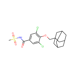 CS(=O)(=O)NC(=O)c1cc(Cl)c(OCC23CC4CC(CC(C4)C2)C3)c(Cl)c1 ZINC000216249985