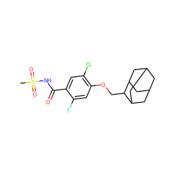 CS(=O)(=O)NC(=O)c1cc(Cl)c(OCC2C3CC4CC(C3)CC2C4)cc1F ZINC000261176990