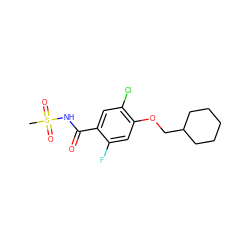 CS(=O)(=O)NC(=O)c1cc(Cl)c(OCC2CCCCC2)cc1F ZINC000216241586