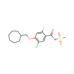 CS(=O)(=O)NC(=O)c1cc(Cl)c(OCC2CCCCCC2)cc1F ZINC000261191987