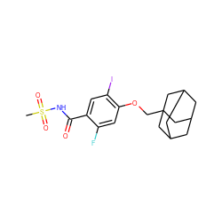 CS(=O)(=O)NC(=O)c1cc(I)c(OCC23CC4CC(CC(C4)C2)C3)cc1F ZINC000217384734