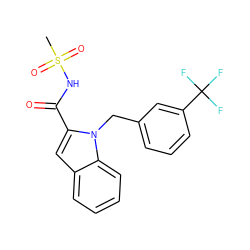 CS(=O)(=O)NC(=O)c1cc2ccccc2n1Cc1cccc(C(F)(F)F)c1 ZINC000034717733