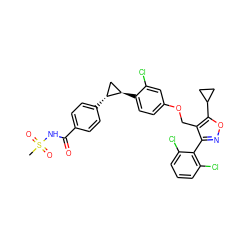 CS(=O)(=O)NC(=O)c1ccc([C@@H]2C[C@H]2c2ccc(OCc3c(-c4c(Cl)cccc4Cl)noc3C3CC3)cc2Cl)cc1 ZINC000163876374