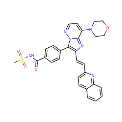 CS(=O)(=O)NC(=O)c1ccc(-c2c(/C=C/c3ccc4ccccc4n3)nc3c(N4CCOCC4)ccnn23)cc1 ZINC001772605339