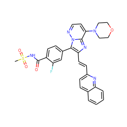 CS(=O)(=O)NC(=O)c1ccc(-c2c(/C=C/c3ccc4ccccc4n3)nc3c(N4CCOCC4)ccnn23)cc1F ZINC001772657454