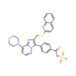 CS(=O)(=O)NC(=O)c1ccc(-c2c(CSc3ccc4ccccc4n3)nc3c(N4CCOCC4)ccnn23)cc1 ZINC001772609160