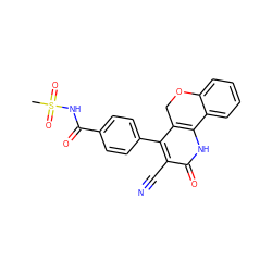 CS(=O)(=O)NC(=O)c1ccc(-c2c3c([nH]c(=O)c2C#N)-c2ccccc2OC3)cc1 ZINC000299855943