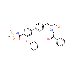 CS(=O)(=O)NC(=O)c1ccc(-c2ccc(C[C@@H](CO)NC[C@H](O)c3ccccc3)cc2)cc1OC1CCCCC1 ZINC000043080150