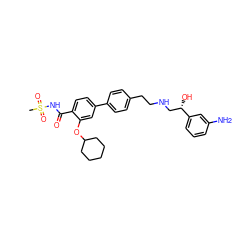 CS(=O)(=O)NC(=O)c1ccc(-c2ccc(CCNC[C@H](O)c3cccc(N)c3)cc2)cc1OC1CCCCC1 ZINC000043060572