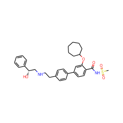 CS(=O)(=O)NC(=O)c1ccc(-c2ccc(CCNC[C@H](O)c3ccccc3)cc2)cc1OC1CCCCCC1 ZINC000044430910