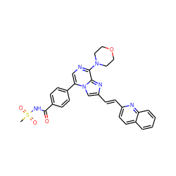 CS(=O)(=O)NC(=O)c1ccc(-c2cnc(N3CCOCC3)c3nc(/C=C/c4ccc5ccccc5n4)cn23)cc1 ZINC000222038483